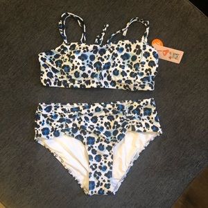 Blue Leopard Bandeau High Waist Bikini Set. Size L